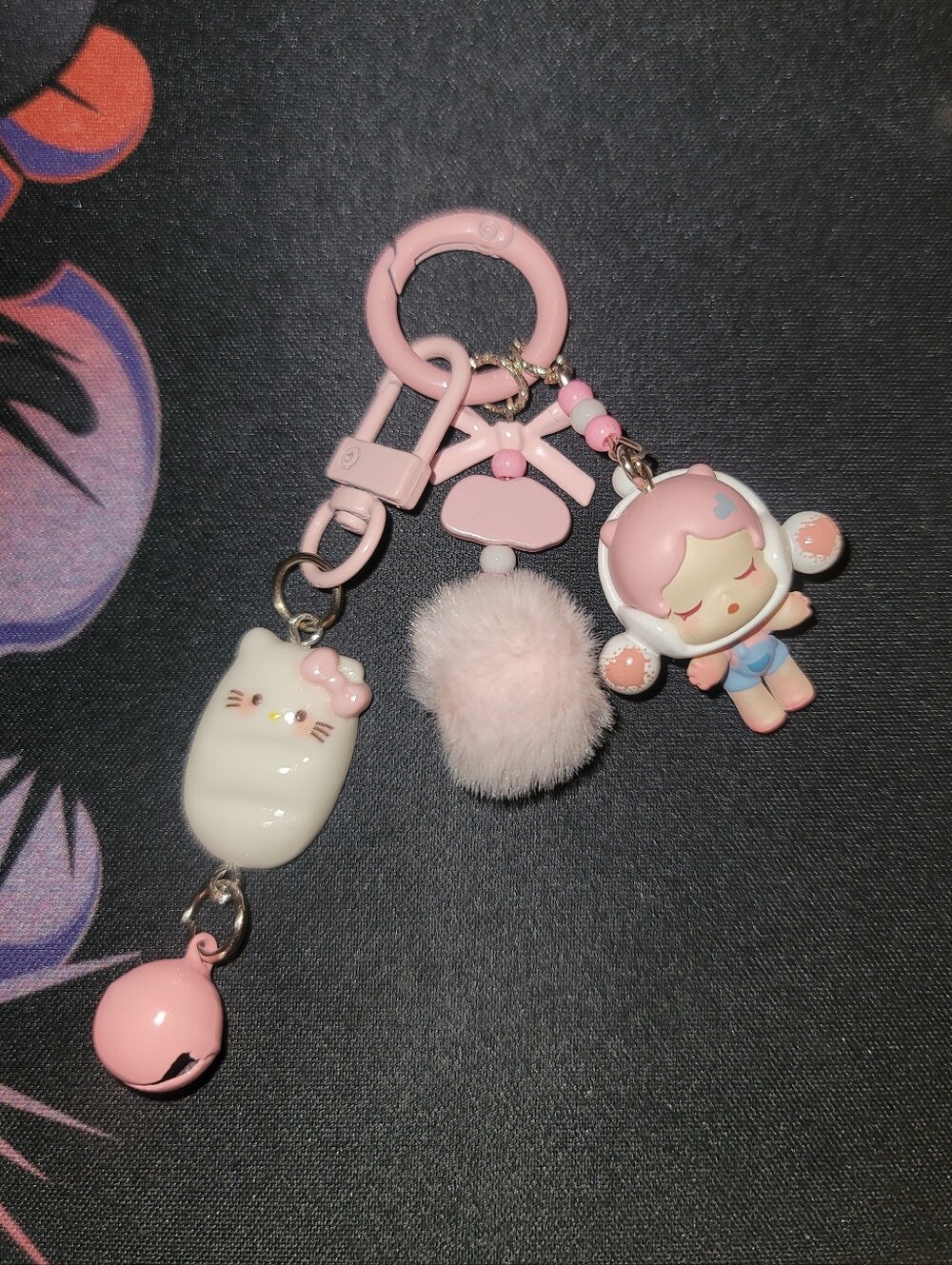 NWT-Custom Pop Mart Skull Panda Pop Bean w/Pom-Pom Keychain with Cute Charms